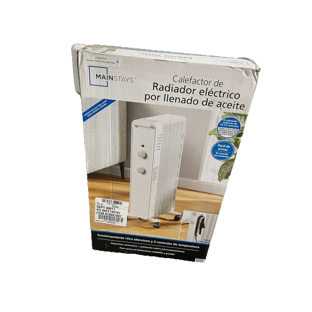 Mainstays WSH07O2AWW Portable Oil Filled Electric Radiator Heater White New